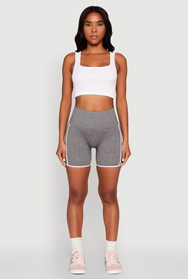 Womens Contrast Trim Biker Shorts, Grey, Size L-XL