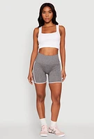 Womens Contrast Trim Biker Shorts, Grey, Size L-XL