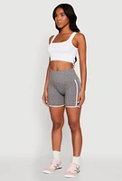 Womens Contrast Trim Biker Shorts, Grey, Size L-XL