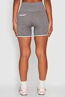 Womens Contrast Trim Biker Shorts, Grey, Size L-XL
