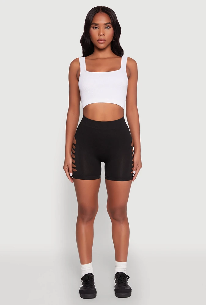 Womens Side Slashed Biker Shorts, Black, Size L-XL