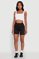 Womens Side Slashed Biker Shorts, Black, Size L-XL