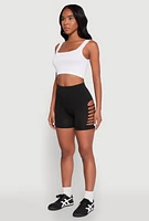 Womens Side Slashed Biker Shorts, Black, Size L-XL