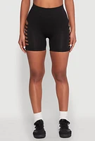Womens Side Slashed Biker Shorts, Black, Size L-XL