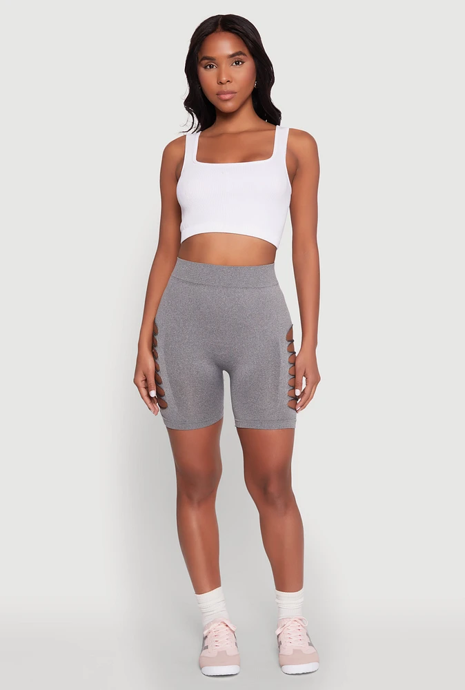 Womens Side Slashed Biker Shorts, Grey, Size L-XL