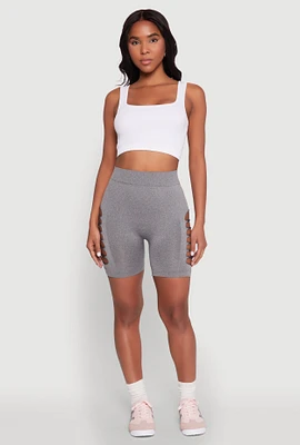 Womens Side Slashed Biker Shorts, Grey, Size L-XL