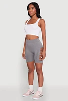 Womens Side Slashed Biker Shorts, Grey, Size L-XL