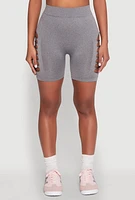 Womens Side Slashed Biker Shorts, Grey, Size L-XL