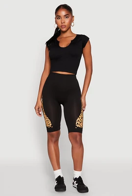 Womens Seamless Leopard Print Detail Bike Shorts, Multi, Size S-M