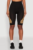 Womens Seamless Leopard Print Detail Bike Shorts, Multi, Size S-M