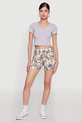 Womens Hyper Stretch Patterned Pull On Shorts, Multi, Size M