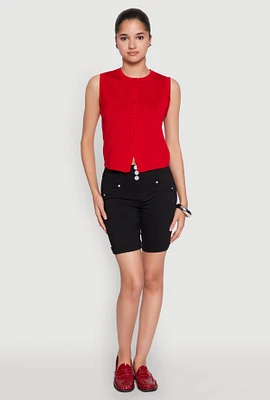 Womens Hyper Stretch Faux Button Bermuda Shorts,