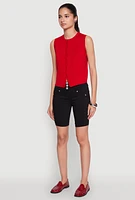 Womens Hyper Stretch Faux Button Bermuda Shorts, Black, Size L