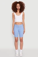 Womens Hyper Stretch Faux Button Bermuda Shorts, Blue, Size L