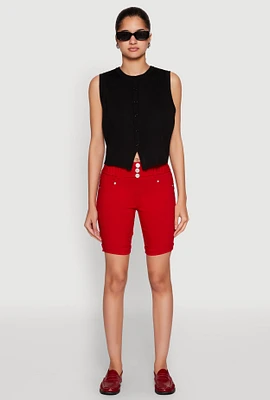 Womens Hyper Stretch Faux Button Bermuda Shorts,
