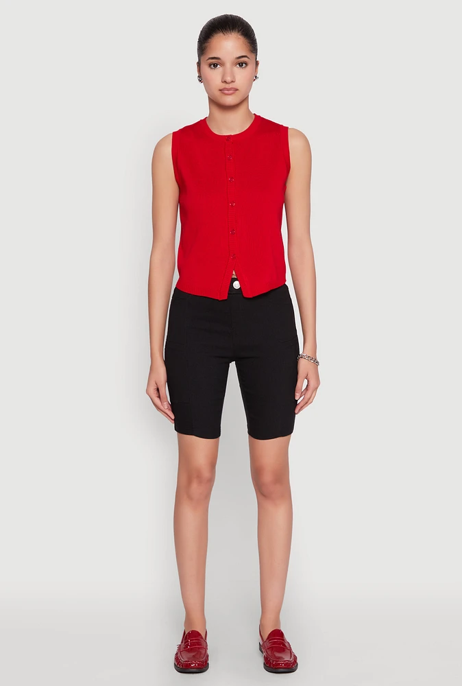 Womens Hyper Stretch Pintuck Bermuda Shorts, Black, Size M