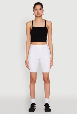 Womens Hyper Stretch Pintuck Bermuda Shorts, White, Size L