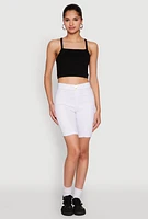 Womens Hyper Stretch Pintuck Bermuda Shorts, White, Size L