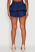 Womens Stylish Chambray Tiered High Waisted Ruffle Shorts, Blue, Size XL