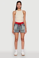 Womens Trendy High Waisted Contrast Trim Sweatshorts, Multi, Size L