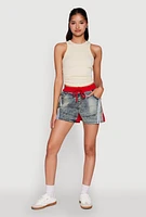 Womens Trendy High Waisted Contrast Trim Sweatshorts, Multi, Size L