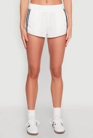 Womens Side Stripe Running Shorts, White, Size S