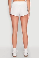 Womens Side Stripe Running Shorts, White, Size S