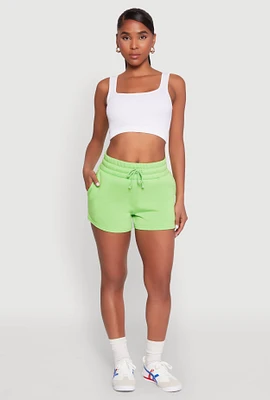 Womens Fleece High Waisted Drawstring Shorts,