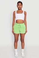 Womens Fleece High Waisted Drawstring Shorts,