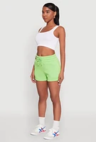 Womens Fleece High Waisted Drawstring Shorts,