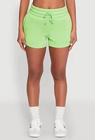 Womens Fleece High Waisted Drawstring Shorts,