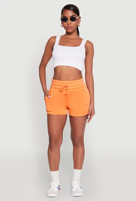 Womens Fleece High Waisted Drawstring Shorts, Orange, Size L
