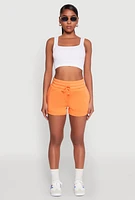 Womens Fleece High Waisted Drawstring Shorts, Orange, Size L