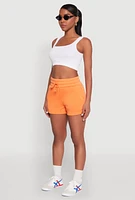 Womens Fleece High Waisted Drawstring Shorts, Orange, Size L