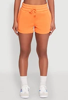 Womens Fleece High Waisted Drawstring Shorts, Orange, Size L