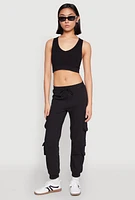 Womens Fleece Lined Cargo Drawstring Joggers,