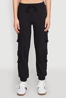 Womens Fleece Lined Cargo Drawstring Joggers,