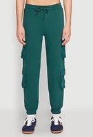 Womens Fleece Lined Cargo Drawstring Joggers, Green,