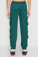 Womens Fleece Lined Cargo Drawstring Joggers, Green,