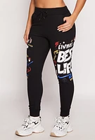 Womens Living My Best Life Graphic Joggers, Black, Size M