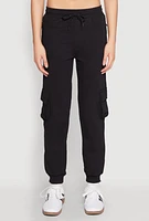 Womens Fleece Cargo Drawstring Joggers,