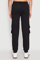Womens Fleece Cargo Drawstring Joggers, Black, Size M