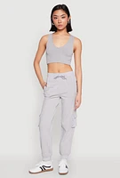 Womens Fleece Cargo Drawstring Joggers, Grey, Size M