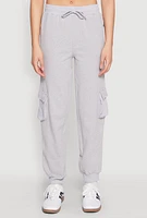 Womens Fleece Cargo Drawstring Joggers, Grey, Size M