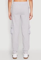 Womens Fleece Cargo Drawstring Joggers, Grey, Size M