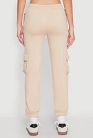Womens Fleece Cargo Drawstring Joggers, Khaki, Size S