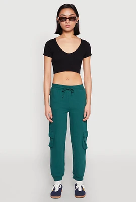 Womens Fleece Cargo Drawstring Joggers,