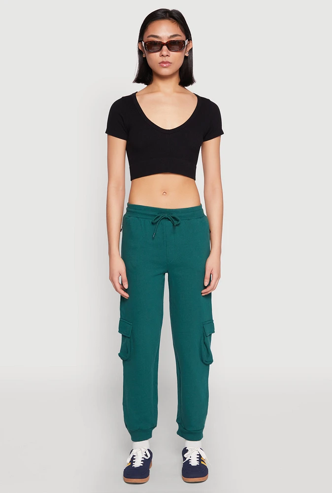 Womens Fleece Cargo Drawstring Joggers, S