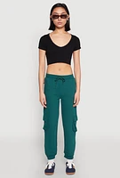 Womens Fleece Cargo Drawstring Joggers, S