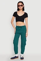 Womens Fleece Cargo Drawstring Joggers, S
